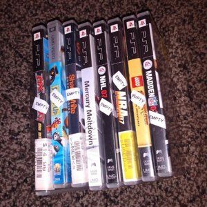 cases for PSP (x8), no games,  some have paperwork